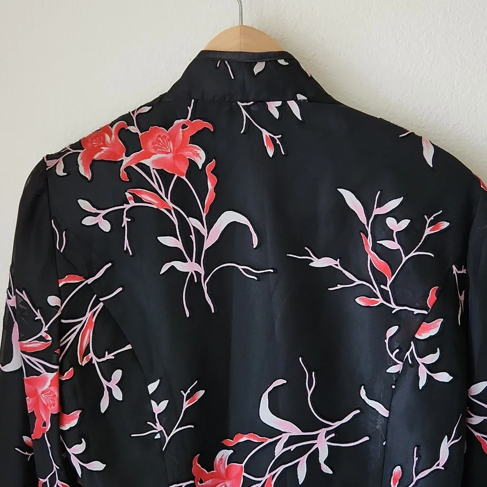 Dress barn black floral jacket Sz 6/8 Asian Inspired Office Business Core